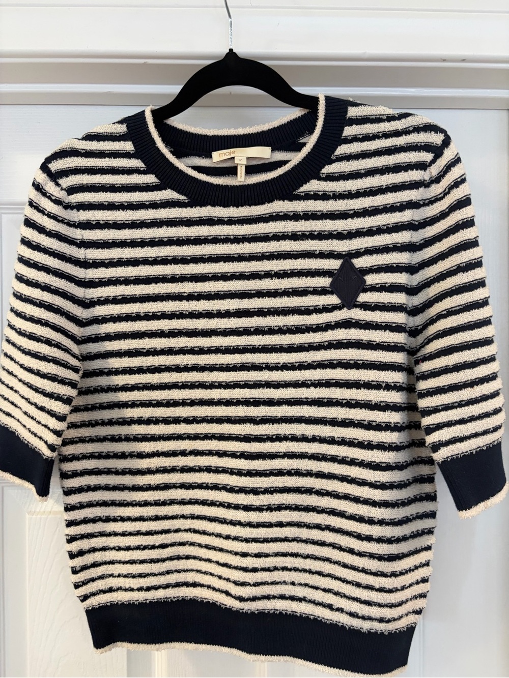 Maje Navy and Cream Striped Knit Top